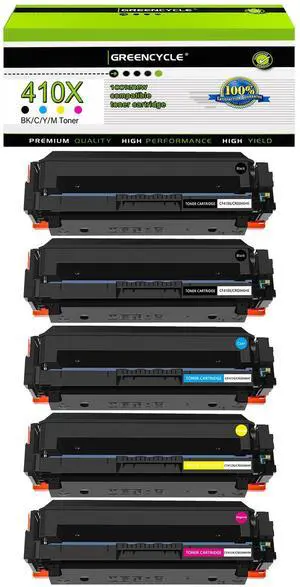 greencycle 5 Pack 410X High-yield Compatible Toner Cartridge Replacement for HP 410X CF410X CF411X CF412X CF413X for Color M477fdw M477fdn MFPM477fnw M452dw Printer (2 Black 1 Cyan 1 Yellow 1 Magenta)