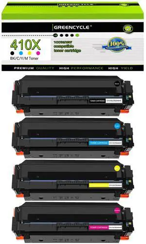 greencycle 4 Pack 410X High-yield Compatible Toner Cartridge Replacement for HP 410X CF410X CF411X CF412X CF413X for Color M477fdw M477fdn MFPM477fnw M452dw Printer (1 Black 1 Cyan 1 Yellow 1 Magenta)