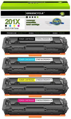 greencycle 4 Pack 201X High-yield Compatible Toner Cartridge Replacement for HP 201X CF400X CF401X CF402X CF403X for Color MFP M277dw M252dw M277n M277c6 Printer (1 Black 1 Cyan 1 Yellow 1 Magenta)