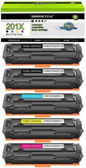 greencycle 5 Pack 201X High-yield Compatible Toner Cartridge Replacement for HP 201X CF400X CF401X CF402X CF403X for Color MFP M277dw M252dw M277n M277c6 Printer (2 Black 1 Cyan 1 Yellow 1 Magenta)