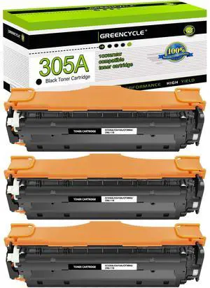greencycle 3 Pack 305A Black Toner Cartridge Compatible for HP 305A CE410A Toner Works on Laser jet Pro 400 Color M451nw M451dw M451dn MFP M475dn M475dw M375nw Printer