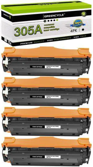 greencycle 4 Pack 305A Black Toner Cartridge Compatible for HP 305A CE410A Toner Works on Laser jet Pro 400 Color M451nw M451dw M451dn MFP M475dn M475dw M375nw Printer
