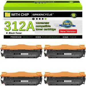 greencycle 4 Pack 312A CF380A Black Compatible Toner Cartridge Replacement for HP 312A CF380A Toner work with Color Laser Jet Pro MFP M476dw M476nw M476dn Printer