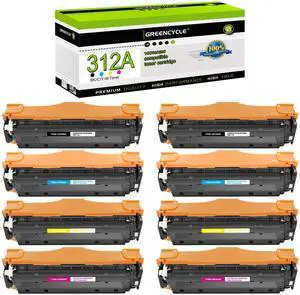GREENCYCLE 8 Pack Compatible Toner Cartridge Replacement for HP 312A CF380A CF381A CF382A CF383A Works on Color Laser Jet Pro MFP M476dn M476dw M476nw Printer (2 Black 2 Cyan 2 Yellow 2 Magenta)