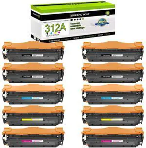 GREENCYCLE 10 Pack Compatible Toner Cartridge Replacement for HP 312A CF380A CF381A CF382A CF383A Works on Color Laser Jet Pro MFP M476dn M476dw M476nw Printer (4 Black 2 Cyan 2 Yellow 2 Magenta)