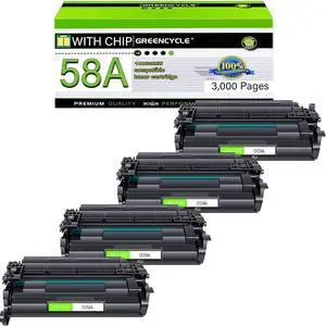 greencycle 58A [With Chip] Compatible Toner Cartridge Replacement for HP 58A CF258A Black Cartridge Laserjet Pro M404dn M404n M404dw MFP M428fdw M428dw M428fdn M406 M430 M404 M428 M304 Printer (4Pk)