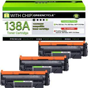 greencycle W1380A [with Chip] Compatible Toner Cartridge Replacement for HP 138A W1380A 138X W1380X Black Cartridge Laser Jet Pro 3001dw 3001fdw MFP 3101fdw Series Printer (3Pk)
