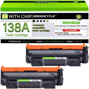 greencycle W1380A [with Chip] Compatible Toner Cartridge Replacement for HP 138A W1380A 138X W1380X Black Cartridge Laser Jet Pro 3001dw 3001fdw MFP 3101fdw Series Printer (2Pk)