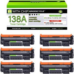 greencycle W1380A [with Chip] Compatible Toner Cartridge Replacement for HP 138A W1380A 138X W1380X Black Cartridge Laser Jet Pro 3001dw 3001fdw MFP 3101fdw Series Printer (6Pk)