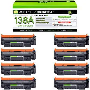 greencycle W1380A [with Chip] Compatible Toner Cartridge Replacement for HP 138A W1380A 138X W1380X Black Cartridge Laser Jet Pro 3001dw 3001fdw MFP 3101fdw Series Printer (8Pk)
