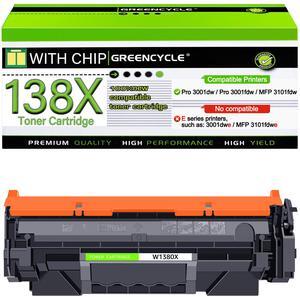 greencycle W1380X [with Chip] Compatible Toner Cartridge Replacement for HP 138X W1380X 138A W1380A Black Cartridge Laser Jet Pro 3001dw 3001fdw MFP 3101fdw Series Printer (1Pk)