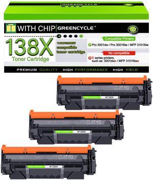 greencycle W1380X [with Chip] Compatible Toner Cartridge Replacement for HP 138X W1380X 138A W1380A Black Cartridge Laser Jet Pro 3001dw 3001fdw MFP 3101fdw Series Printer (3Pk)