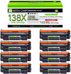 greencycle W1380X [with Chip] Compatible Toner Cartridge Replacement for HP 138X W1380X 138A W1380A Black Cartridge Laser Jet Pro 3001dw 3001fdw MFP 3101fdw Series Printer (8Pk)