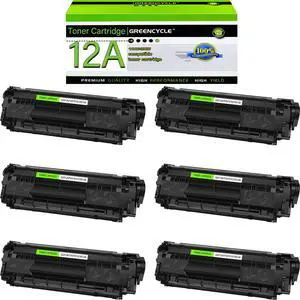 Greencycle Q2612A Compatible Toner Cartridge Replacement for HP Q2612A 12A Toner Cartridge use for Laser Jet 1020 1010 1012 1018 1022 3030 3052 3055 MFP M1005 M1319f Printer(6 Pack,Black)