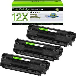 GREENCYCLE High Yield Compatible Toner Cartridge Replacement for HP 12X Q2612X 12A Q2612A work with Laser Jet 1012 1022 1020 1018 1022N 1010 3015 3050 3030 3052 3055 M1319F Printer (Black, 3-Pack)
