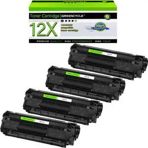 Greencycle Q2612X Compatible Toner Cartridge Replacement for HP Q2612X 12X Toner Cartridge use for Laser Jet 1020 1010 1012 1018 1022 3030 3052 3055 MFP M1005 M1319f Printer(4 Pack,Black)