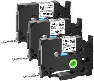 GREENCYCLE 3 Pack Compatible for Brother P-touch HSe-211 HSe211 HS-211 HS211 5.8mm 0.23'' x 1.5m Black on White Heat Shrink Tubes for Wires Cables