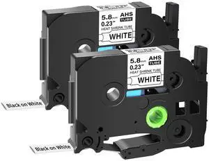 GREENCYCLE 2 Pack Compatible for Brother P-touch HSe-211 HSe211 HS-211 HS211 5.8mm 0.23'' x 1.5m Black on White Heat Shrink Tubes for Wires Cables