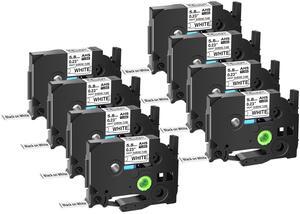 GREENCYCLE 8 Pack Compatible for Brother P-touch HSe-211 HSe211 HS-211 HS211 5.8mm 0.23'' x 1.5m Black on White Heat Shrink Tubes for Wires Cables