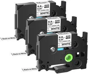 GREENCYCLE 3 Pack Compatible for Brother P-touch HSe-221 HSe221 HS-221 HS221 8.8mm 0.34'' x 1.5m Black on White Heat Shrink Tubes for Wires Cables