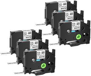 GREENCYCLE 6 Pack Compatible for Brother P-touch HSe-221 HSe221 HS-221 HS221 8.8mm 0.34'' x 1.5m Black on White Heat Shrink Tubes for Wires Cables