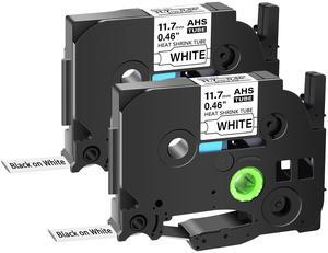 GREENCYCLE 2 Pack Compatible for Brother P-touch HSe-231 HSe231 HS-231 HS231 11.7mm 0.46'' x 1.5m Black on White Heat Shrink Tubes for Wires Cables