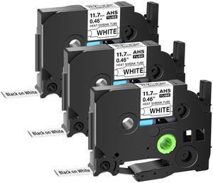 GREENCYCLE 3 Pack Compatible for Brother P-touch HSe-231 HSe231 HS-231 HS231 11.7mm 0.46'' x 1.5m Black on White Heat Shrink Tubes for Wires Cables