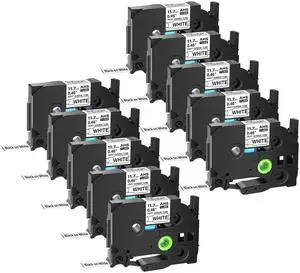 GREENCYCLE 10 Pack Compatible for Brother P-touch HSe-231 HSe231 HS-231 HS231 11.7mm 0.46'' x 1.5m Black on White Heat Shrink Tubes for Wires Cables