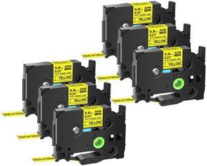 GREENCYCLE 6 Pack Compatible for Brother P-touch HSe-211 HSE611 HS-211 HS211 5.8mm 0.23'' x 1.5m Black on Yellow Heat Shrink Tubes for Wires Cables