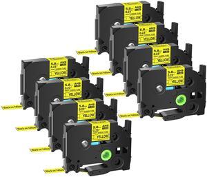 GREENCYCLE 8 Pack Compatible for Brother P-touch HSe-211 HSE611 HS-211 HS211 5.8mm 0.23'' x 1.5m Black on Yellow Heat Shrink Tubes for Wires Cables