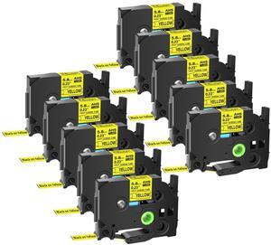 GREENCYCLE 10 Pack Compatible for Brother P-touch HSe-211 HSE611 HS-211 HS211 5.8mm 0.23'' x 1.5m Black on Yellow Heat Shrink Tubes for Wires Cables