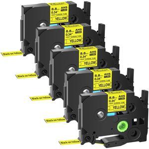 GREENCYCLE 5 Pack Compatible for Brother P-touch HSe-221 HSE621 HS-221 HS221 8.8mm 0.34'' x 1.5m Black on Yellow Heat Shrink Tubes for Wires Cables