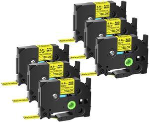 GREENCYCLE 6 Pack Compatible for Brother P-touch HSe-221 HSE621 HS-221 HS221 8.8mm 0.34'' x 1.5m Black on Yellow Heat Shrink Tubes for Wires Cables