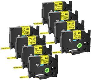 GREENCYCLE 8 Pack Compatible for Brother P-touch HSe-221 HSE621 HS-221 HS221 8.8mm 0.34'' x 1.5m Black on Yellow Heat Shrink Tubes for Wires Cables