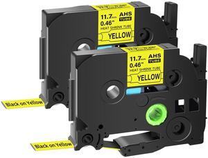 GREENCYCLE 2 Pack Compatible for Brother P-touch HSe-231 HSE631 HS-231 HS231 11.7mm 0.46'' x 1.5m Black on Yellow Heat Shrink Tubes for Wires Cables