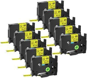 GREENCYCLE 10 Pack Compatible for Brother P-touch HSe-231 HSE631 HS-231 HS231 11.7mm 0.46'' x 1.5m Black on Yellow Heat Shrink Tubes for Wires Cables
