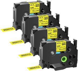GREENCYCLE 4 Pack Compatible for Brother P-touchHSe-241 HSE641 HS-241 HS241 17.7mm 0.69'' x 1.5m Black on Yellow Heat Shrink Tubes for Wires Cables