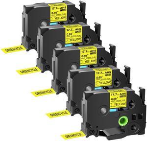 GREENCYCLE 5 Pack Compatible for Brother P-touchHSe-241 HSE641 HS-241 HS241 17.7mm 0.69'' x 1.5m Black on Yellow Heat Shrink Tubes for Wires Cables