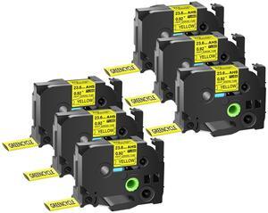 GREENCYCLE 6 Pack Compatible for Brother P-touch HSe-251 HSE651 HS-251 HS251 23.6mm 0.92'' x 1.5m Black on Yellow Heat Shrink Tubes for Wires Cables