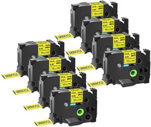 GREENCYCLE 8 Pack Compatible for Brother P-touch HSe-251 HSE651 HS-251 HS251 23.6mm 0.92'' x 1.5m Black on Yellow Heat Shrink Tubes for Wires Cables