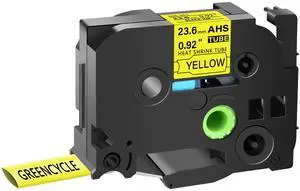 GREENCYCLE 20 Pack Compatible for Brother P-touch HSe-251 HSE651 HS-251 HS251 23.6mm 0.92'' x 1.5m Black on Yellow Heat Shrink Tubes for Wires Cables