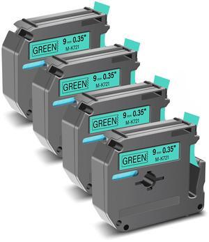 GREENCYCLE Compatible for Brother M721 M-K721 MK721 M-721 MK721s 0.35 Inch Non-Laminated Label Tape 3/8" x 26.2ft (9mm x 8m) for PT-45M PT-90 PT-70BM PT-70 PT-M95 PT65 PT-85 (Black on Green,4 Pack)