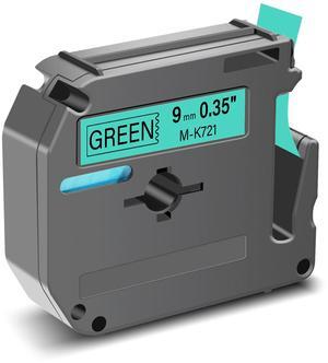 GREENCYCLE Compatible for Brother M721 M-K721 MK721 M-721 MK721s 0.35 Inch Non-Laminated Label Tape 3/8" x 26.2ft (9mm x 8m) for PT-45M PT-90 PT-70BM PT-70 PT-M95 PT65 PT-85 (Black on Green,40 Pack)