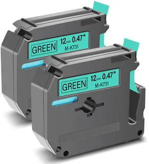 GREENCYCLE Compatible for Brother M731 M-K731 MK731 M-731 MK731s 0.47 Inch Non-Laminated Label Tape 1/2" x 26.2ft (12mm x 8m) for PT-45M PT-90 PT-70BM PT-70 PT-M95 PT65 PT-85 (Black on Green,2 Pack)