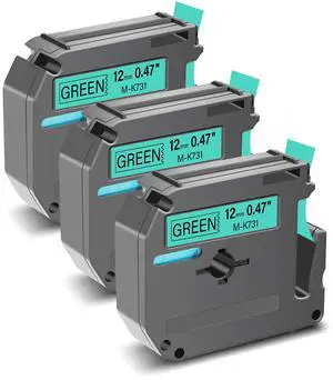 GREENCYCLE Compatible for Brother M731 M-K731 MK731 M-731 MK731s 0.47 Inch Non-Laminated Label Tape 1/2" x 26.2ft (12mm x 8m) for PT-45M PT-90 PT-70BM PT-70 PT-M95 PT65 PT-85 (Black on Green,3 Pack)