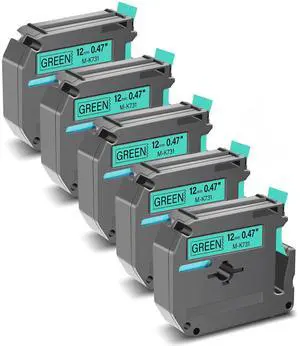GREENCYCLE Compatible for Brother M731 M-K731 MK731 M-731 MK731s 0.47 Inch Non-Laminated Label Tape 1/2" x 26.2ft (12mm x 8m) for PT-45M PT-90 PT-70BM PT-70 PT-M95 PT65 PT-85 (Black on Green,5 Pack)