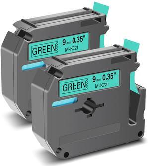 GREENCYCLE Compatible for Brother M721 M-K721 MK721 M-721 MK721s 0.35 Inch Non-Laminated Label Tape 3/8" x 26.2ft (9mm x 8m) for PT-45M PT-90 PT-70BM PT-70 PT-M95 PT65 PT-85 (Black on Green,2 Pack)