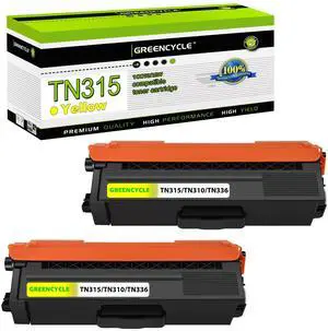 greencycle 2 Pack Compatible Toner Cartridge Replacement for Brother TN315 TN310 Yellow Toner for HL-4140CW HL-4570CDW HL-4570CDWT MFC-9560CDW MFC-9970CDW Printer