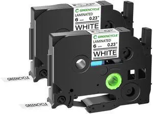 GREENCYCLE 2 Pack Compatible for Ptouch AZe TZ Tape TZe-211 TZ-211 6mm 0.23 Laminated White Label Tape AZe211 TZ211 for Ptouch Label Maker PT-H100 PT-D400AD PT-P700 PT-1230PC