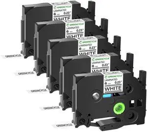 GREENCYCLE 5 Pack Compatible for Ptouch AZe TZ Tape TZe-211 TZ-211 6mm 0.23 Laminated White Label Tape AZe211 TZ211 for Ptouch Label Maker PT-H500LI PT-2730 PT-1890w PT-2430PC